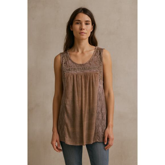 Gimmicks by BKE sleeveless lace panel top embroidered sequins romantic boho L - Picture 1 of 11